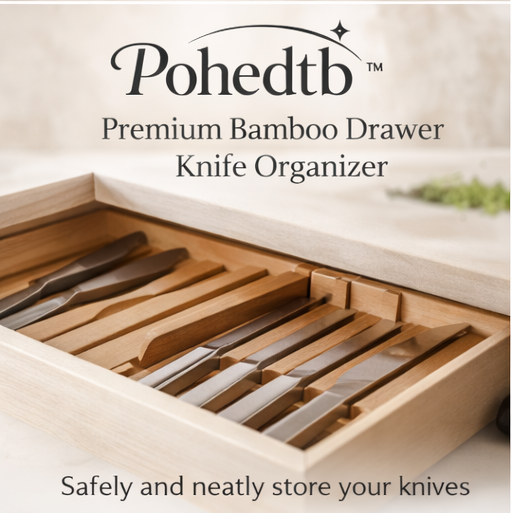 Pohedtb™ Premium Bamboo Drawer Knife Organizer, bamboo knife organizer / kitchen drawer knife holder / knife storage tray
