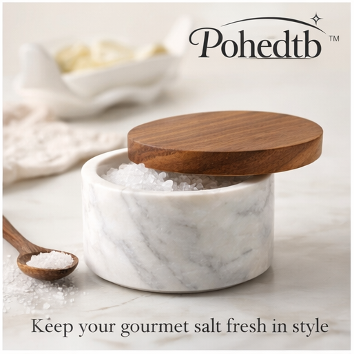 Pohedtb™ Artisan Marble Salt Cellar with Acacia Lid, marble salt cellar / kitchen salt box / gourmet spice container