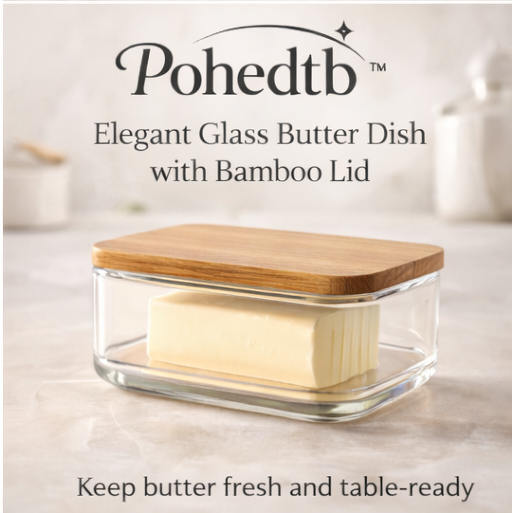 Pohedtb™ Elegant Glass Butter Dish with Bamboo Lid, butter dish with lid / glass butter container / kitchen butter keeper